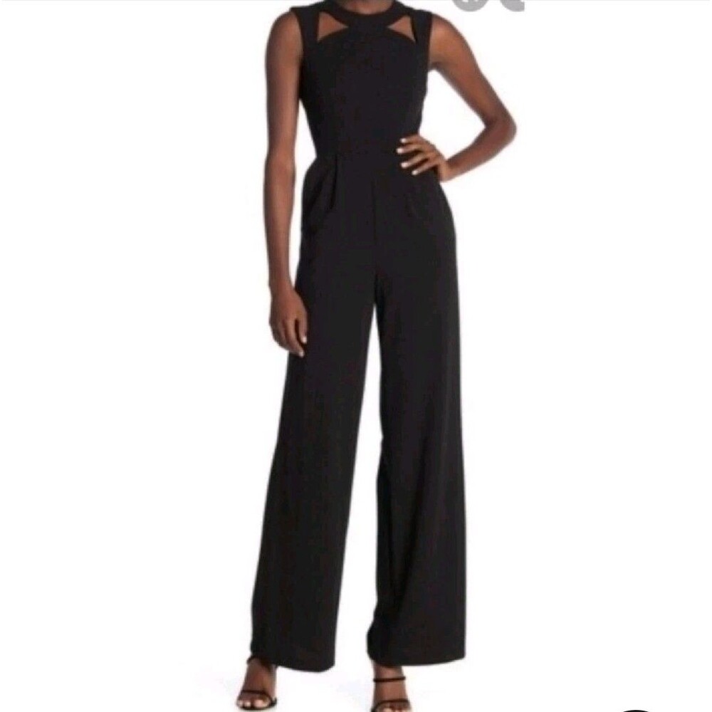 Calvin Klein Jumpsuit Women 12 Black Wide Leg Sleeveless Cut Out Detailed Top
